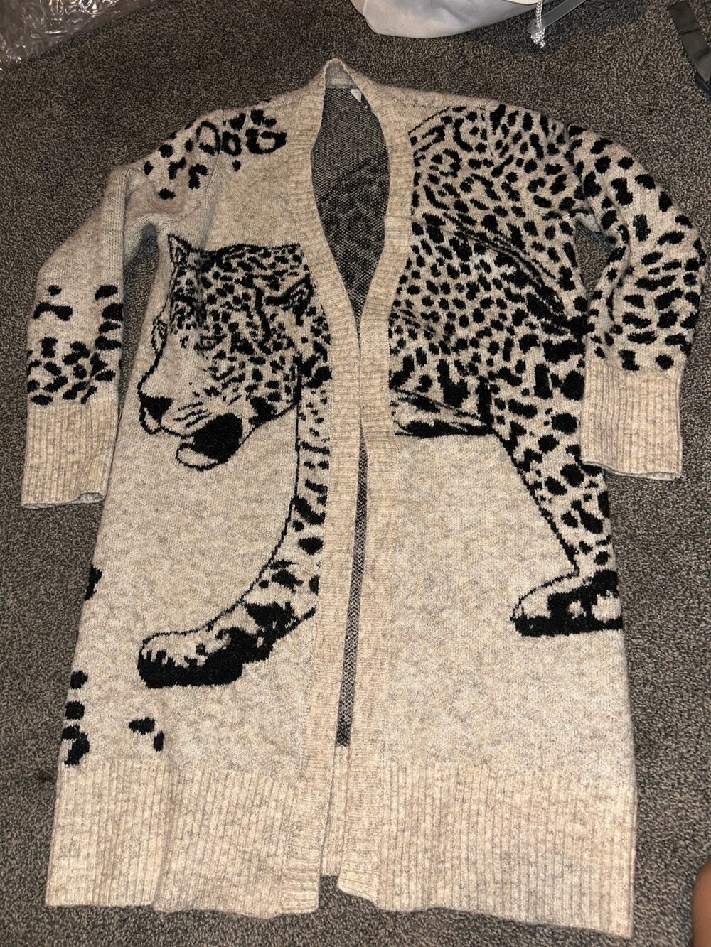 Anthropologie Moth Lucerne Leopard Cardigan Sweater Knit Long Coat Duster S